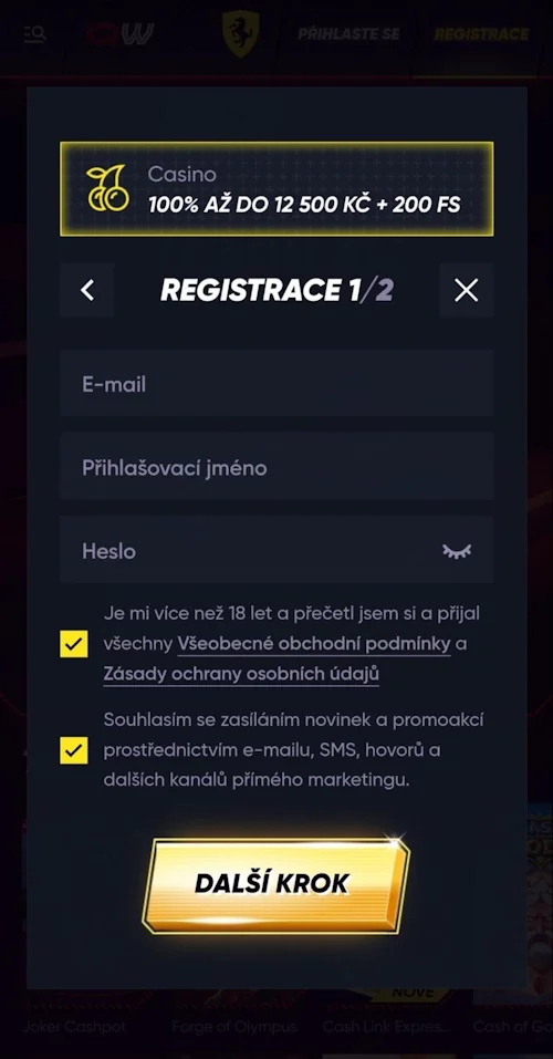 vyplňte profil hráče vytvořit účet